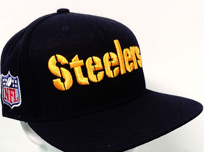 Pittsburgh Steelers Hat Black Wool Flatbill Snapback w/Raised 3-D Embroidery