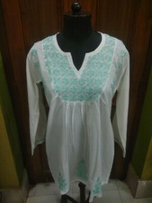 BLOUSE 100 COTTON M 41" ETHNIC TOP KURTA KURTI TUNIC HANDMADE CHIKAN EMBROIDERY