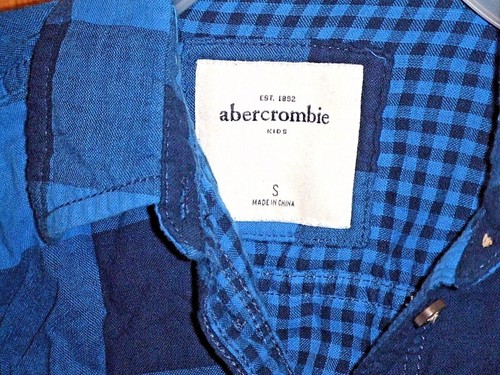 ABERCROMBIE KIDS BRAND GIRL'S BLUE BLACK CHECKERED SHIRT YOUTH SIZE S COTTON - Picture 2 of 3