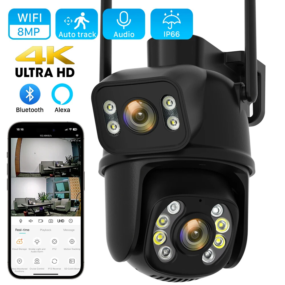4K Dual Lens Camera Video Surveillance Camera 4X Digital Zoom Color Night Vision