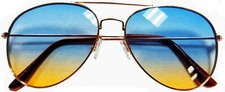 2 TONE LENS BLUE-YELLOW AVIATOR STYLE MEN WOMEN GOLD METAL FRAME SUNGLASSES UVB