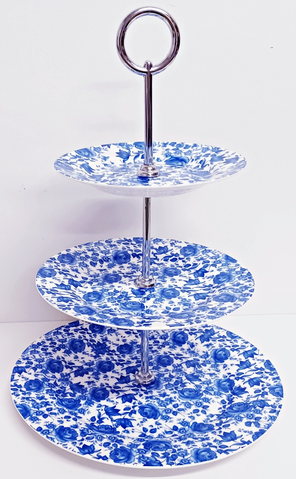 Delft Blue 3 Tier Cake Stand Bone China Floral Sandwiches Cupcakes Food Display