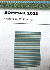 IKEA SOMMAR 2020 AREA Patio RUG Flatwoven stripe Turquoise/Green, 5' 7" x 7' 10"