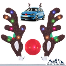 LED Car Reindeer Antlers & Nose Set With Lights Christmas Xmas Rudolph Decor Kit