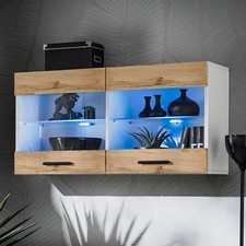 NEU komodee Savona Vitrineschrank, Hängend, Eiche Weiß Schwarz Glas  LED Regal