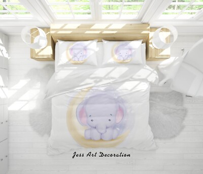 3D Elephant Moon Watercolor Cartoon Quilt Cover Set Bedding Sets Pillowcases 64