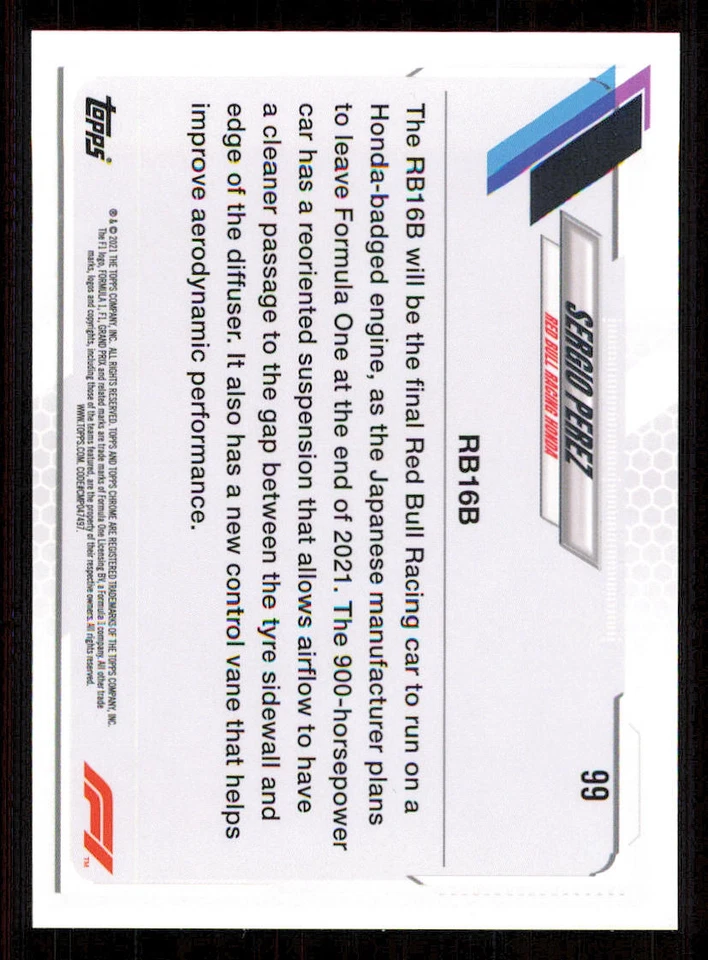 2021 Topps Chrome Formula 1 #99 Sergio Perez/F1 Cars - Image 2 of 2