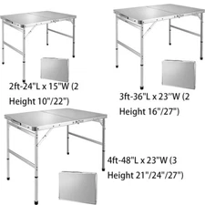 VILLEY Folding Camping Table Portable Lightweight w/Adjustable Legs 2ft/3ft/4ft
