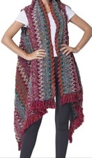 Multicolor Chevron Pattern Kimono with Fringes Maroon