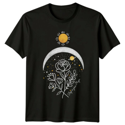 Stay In Your Magic Celestial Moon Sun Floral Graphic T-Shirt
