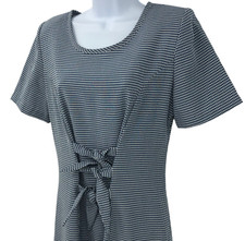 Vintage Gingham Plaid Dress Womens Size M Tied Knot Front Blue White Tea Length