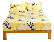 Tache Microfiber Watercolor Floral Yellow Blue Print Pattern Fitted Sheet Only