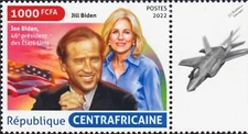 US 46th President JOE BIDEN/Dr Jill Biden/USA Flag Stamp (2022 Central Africa)