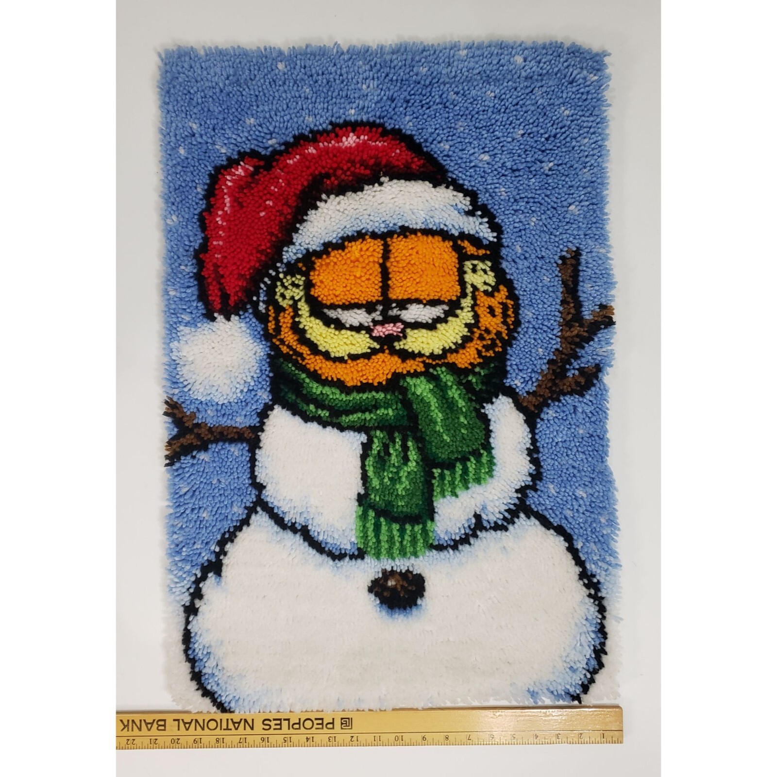 Vintage Garfield the Cat Snowman Completed Latch Hook Rug or Wall Hanging eBay