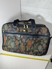 Vintage 20x13 Jaguar Travel Luggage Floral Tapestry Soft Shell Carry Multicolor
