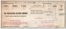 Cardani BILLHEAD Bill Check The Philadelphia Electric Company Utility 2/14 1919