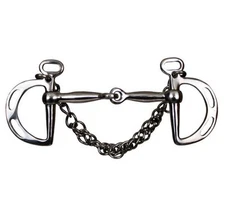 5” Showman Stainless Steel Snaffle Mouth slotted kimberwick Bit Curb Chain 11139