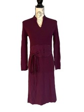 Spenser Jeremy Knit Dress Purple Ribbed Long Sleeve Bodycon Belt Career Office