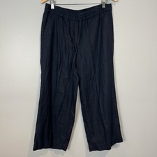 Talbots Navy Blue Linen Pants Size Medium Elastic Waist Drawstring Coastal
