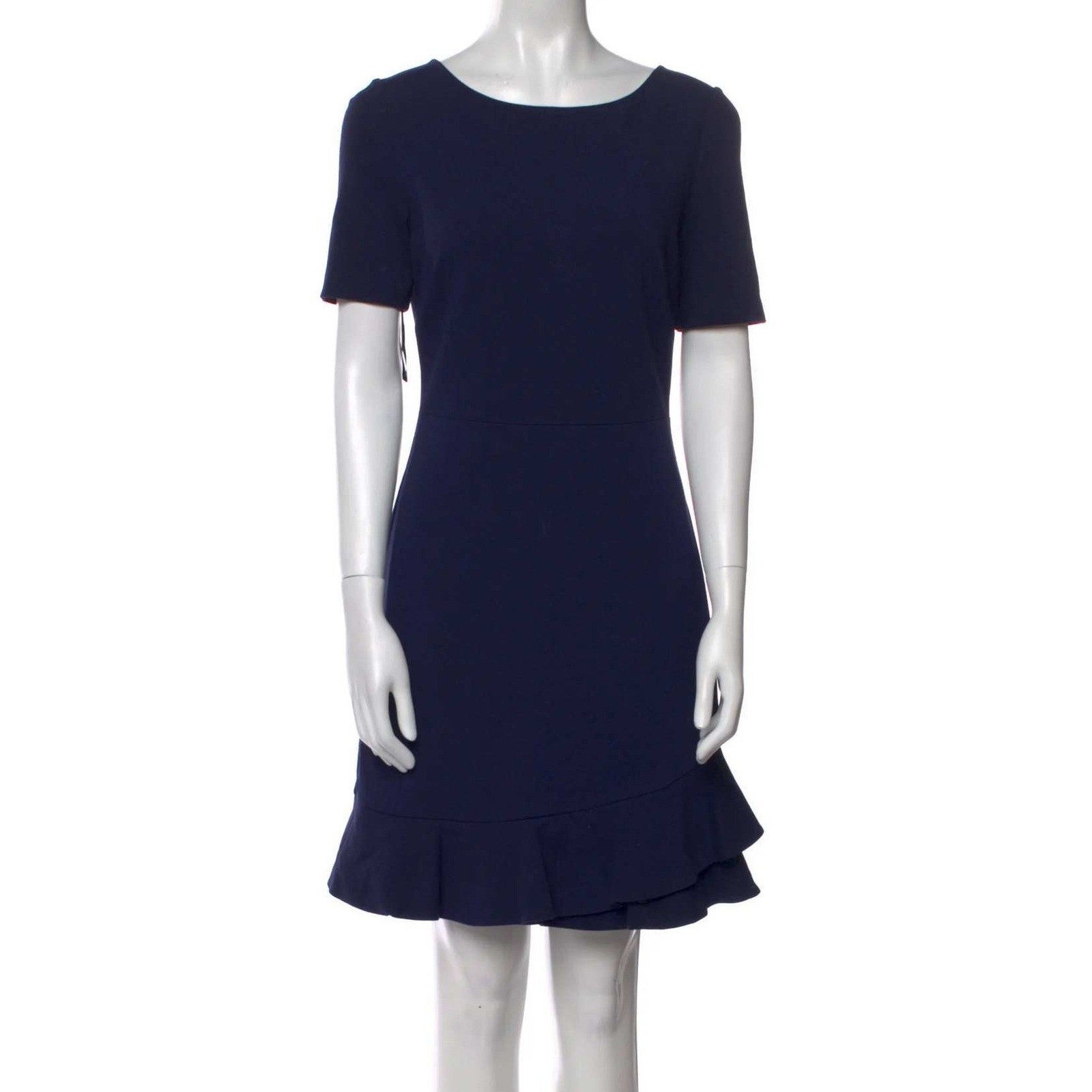 Diane von Furstenberg Navy Blue Ruffle Hem Short Sleeve Sheath Dress Size 4
