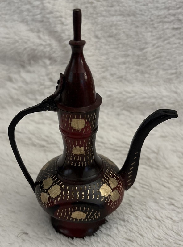 Vintage Engraved Brass Surahi Aftaba Mughal Pitcher Ewer Islamic Pot Mini 5.75"