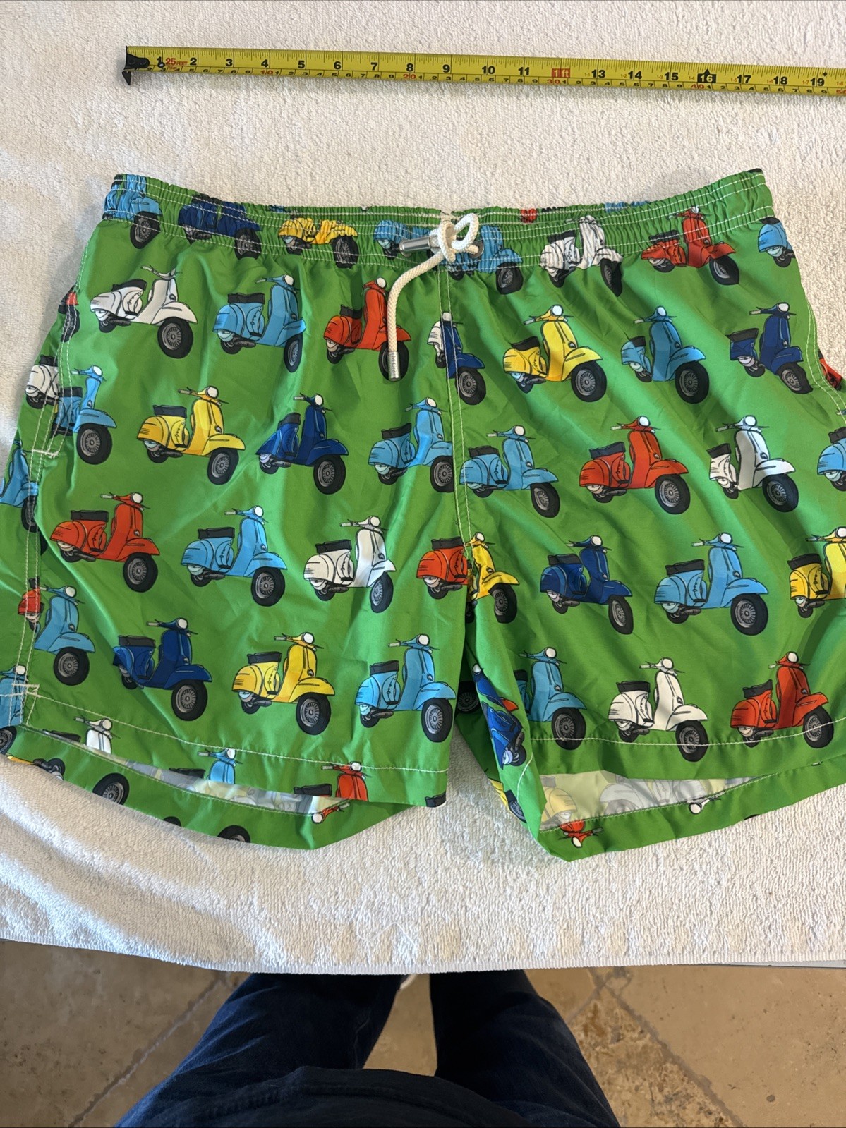 Pantalones Cortos de Natación MC2 Saint Barth Para Hombre XXL Estampado Vespa Cordón Forrado Bolsillos Verde