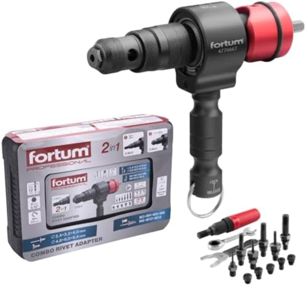 Fortum Rivettatrice 2-in-1 per avvitatrice a batteria e trapano I Rivettatrice p