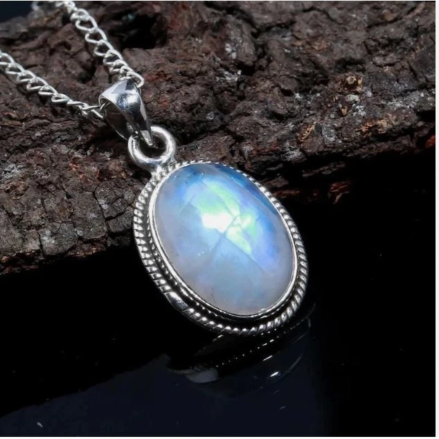 Pendentif Argent 925 – Labradorite / Pierre De Lune – NEUF Sans Boîte
