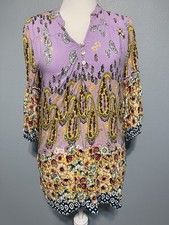 Fig  Flower Boho Tunic Blouse Purple Floral Paisley Artsy Hippie Folk Medium