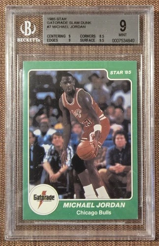 1985 Star Gatorade Slam Dunk #7 Michael Jordan Bulls Basketball Card BGS 9 Mint
