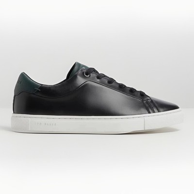Ted Baker Leather Sneakers Black Luxury Memory Foam Tennis Men s Size 8.5