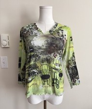 Vintage Y2K Global Vilage Coffeehouse Made in USA Top Womens Large Green Cute