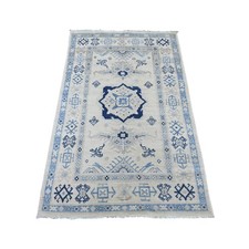 3'2"x5' Ivory Vintage Look Kazak Geometric Medallion Wool Hand Knotted Rug 21803