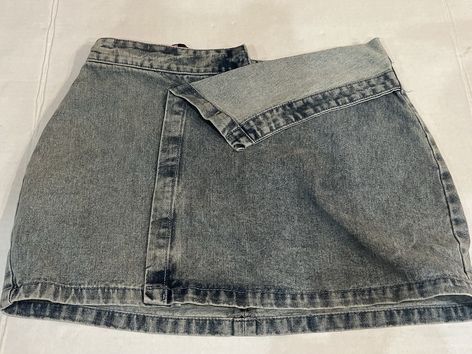 NWT Pretty Little Thing Denim Shape Skirt US 10 UK 14 Foldover Mini Jean Skirt