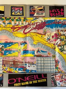 VTG Late 80s Southern California Surf Guide 30”x21" Surfing Magazine Ad Poster