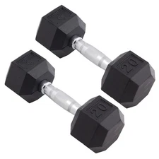 Body Sport Rubber Encased Hex Dumbbell Weight –  Exercises – 20 lb Pair