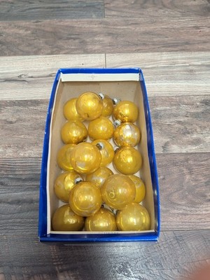 VTG Lot Of Holly Glass Christmas Ornaments Shinny Yellow Gold Box 