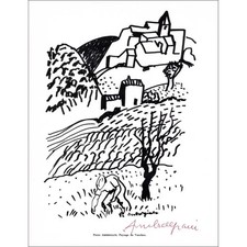 AMBROGIANI Pierre - Lithographie signée à l'encre "Paysage du Vaucluse" 27x21cm 