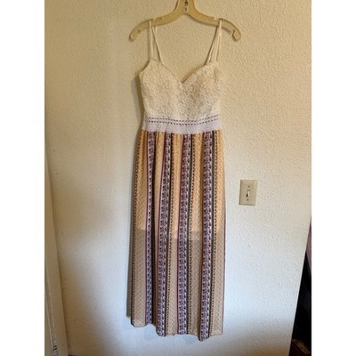 J for Justify Lace Bodice Floral Striped Maxi Dress XL Boho Granola Western