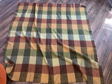 Vtg Wool Camp Throw Orange, Brown,  Yellow Plaid 70  x66  