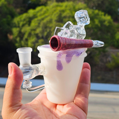 Icy Purple Drank Double Cup Glass Water Pipe   Splash Design w/ Built-In Bowl