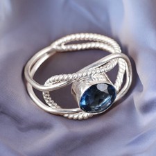 Natural London Blue Topaz Gemstone 925 Sterling Silver Ring All Size For Gift DY