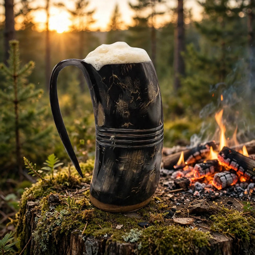 Handcrafted Buffalo Horn Mug, Viking Drinking Tankard, Rustic Medieval Beer Mug
