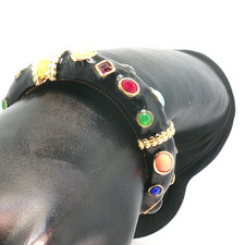 Vintage Kenneth Jay Lane Gold Tone Black Enamel Bracelet Multicolor Gemstone 7in