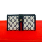 GUCCI Sherry line GG Logo Metal Purse leather PVC Navy 34651