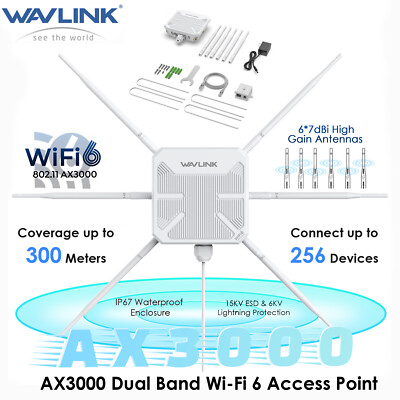 WAVLINK WiFi6 Outdoor Access Point: AX3000, IP67, 300m Range, Mesh & PoE Support
