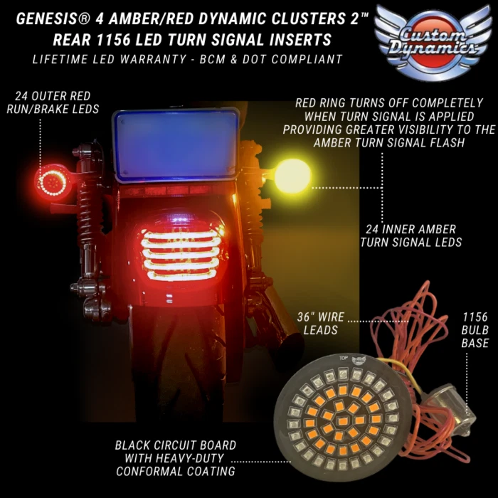 Personalizzato Dynamic Gen 4 Posteriore Pallottola Stile Giro Frecce,Ambra / Red - Immagine 4 di 4