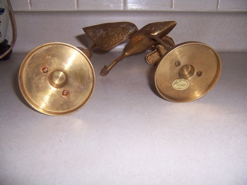 Vintage Pair of Solid Brass Leonard Herons Whooping Cranes Birds Korea 8 & 10” - Picture 3 of 4