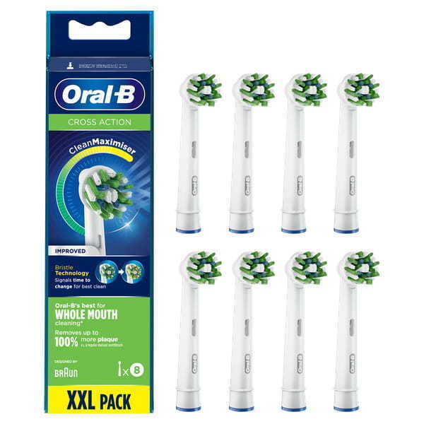 Oral-B CrossAction Toothbrush Head with CleanMaximiser Technology, 8 Pack