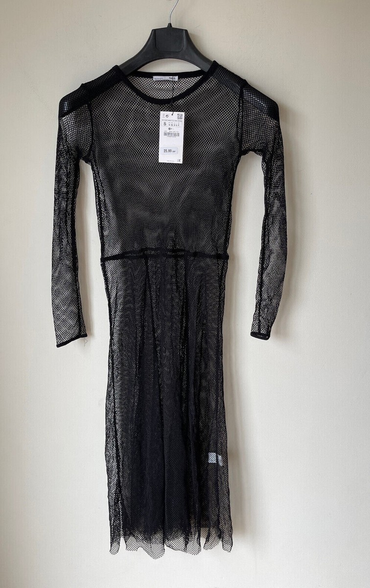 Midi Dresses Zara Black Mesh Dress BLACK MESH VELVET DRESS Long